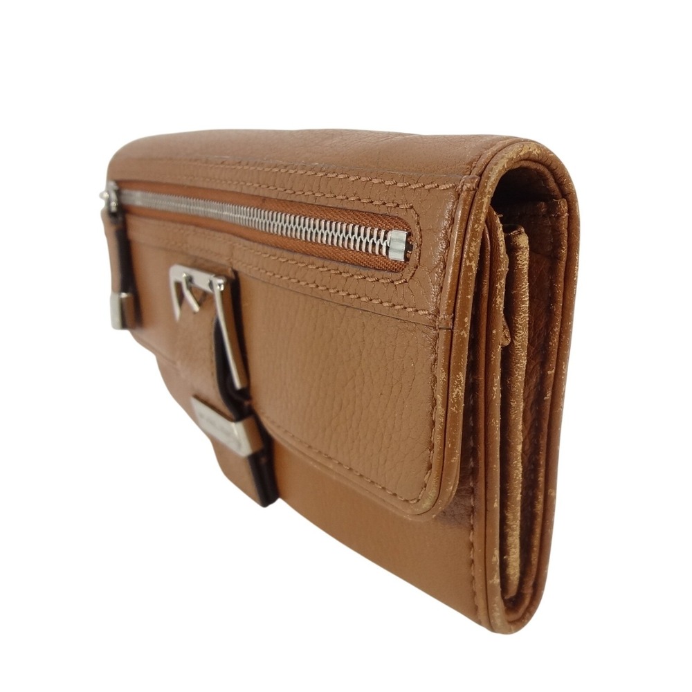 Vintage Michael Kors Camel Brown Pebbled Leather Buckle Wallet Silver Hardware - Picture 2 of 7